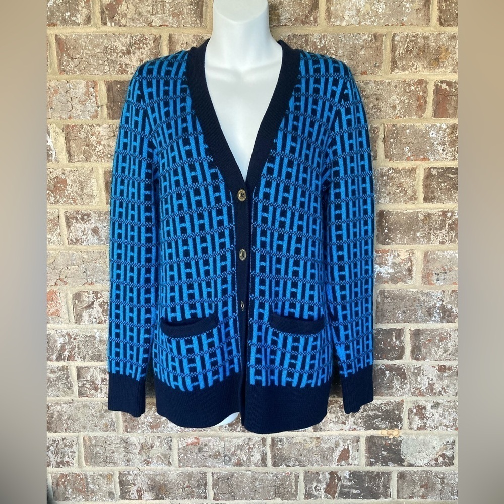 Tommy Hilfiger button down black/blue cotton cardigan women size mediumium